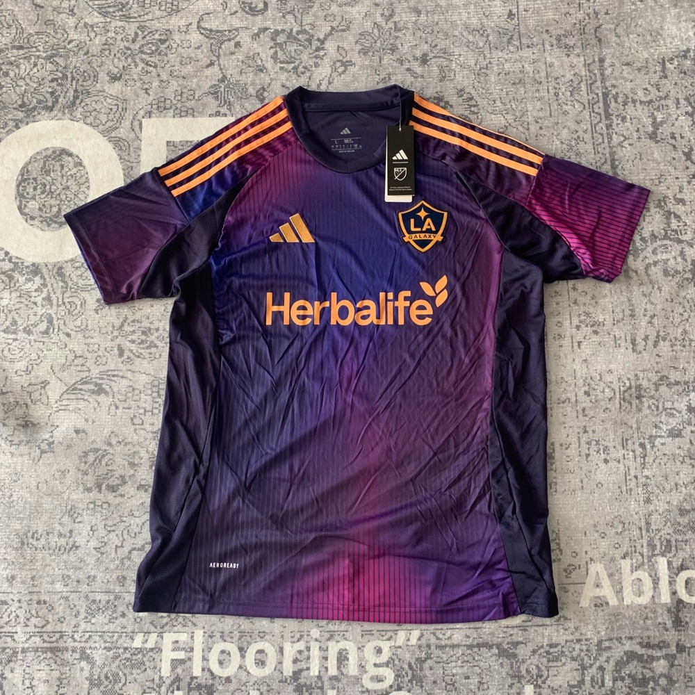 Adidas LA Galaxy Jersey Men Large Purple NWT MLS Soccer Shirt Slim Fit